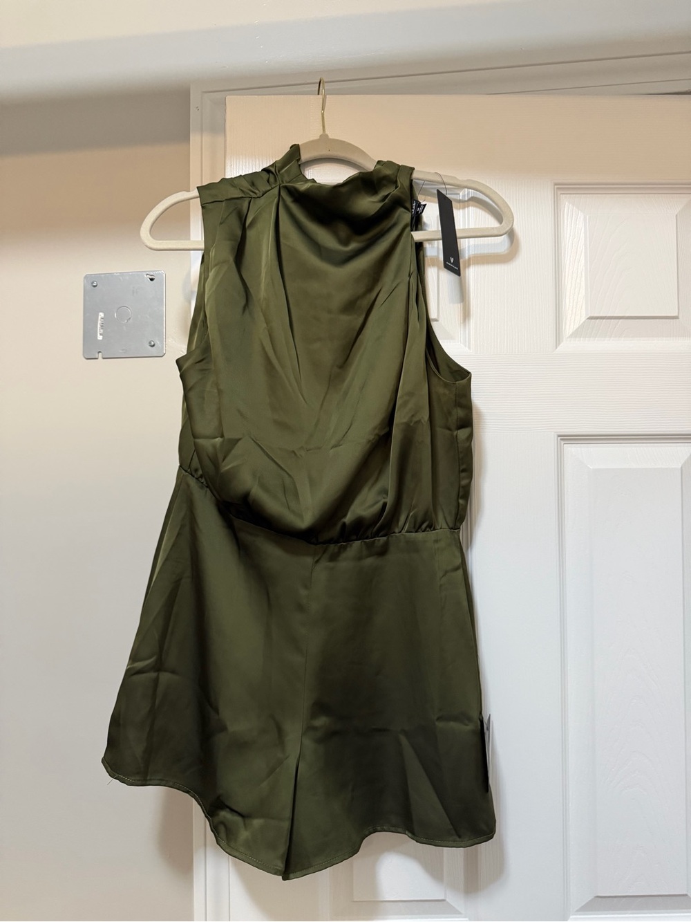Olive Green Sleeveless Satin Jumpsuit